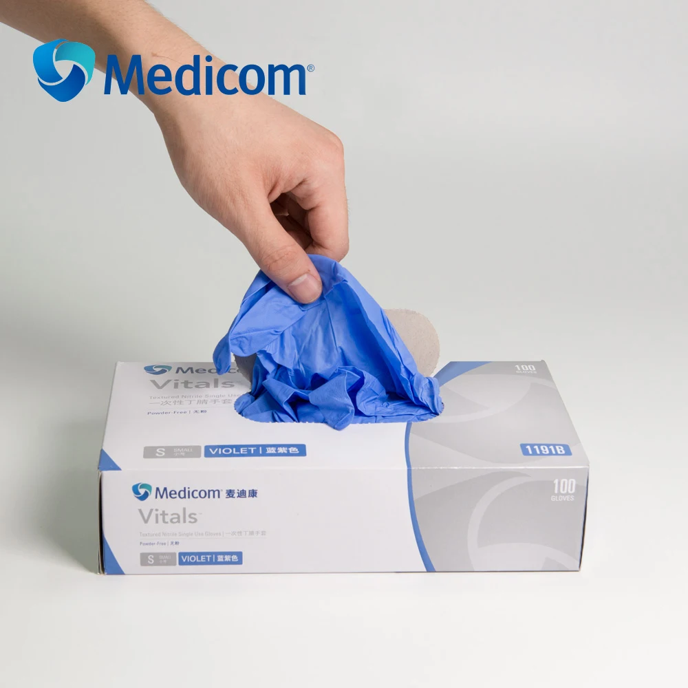 Medicom 1191B 100 шт одноразовый Нитриловый резиновый перчатки порошок свободный сильный эластичный рабочие перчатки Pockmark Fingertip Safey перчатки