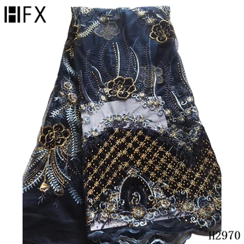 

African Fabric Sequined Tulle Lace Golden Color Nigerian George Wrapper High Quality African Fabric For Dress X2970