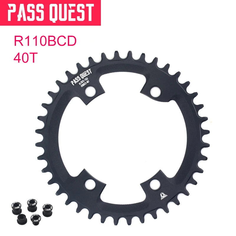 BLACK 40T Pass Quest R110/4 BCD 110BCD круглый шоссейный велосипед 40 T-52 T узкая широкая цепь велосипедная цепь для R7000 R8000 DA9100 - Цвет: BLACK 40T
