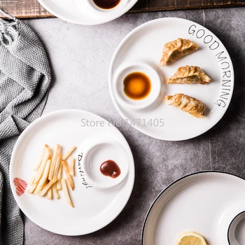 

Creative Dumpling Plate with Vinegar Plate Bowl Cold Dish Plate Household Ceramic Special Dumpling Plate Shrimp Plate