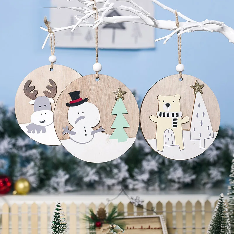 

1pc Cute Snowman Elk Bear Christmas Wooden Ornament Xmas Tree Decoration Hanging Pendants Christmas Decor for Home Kids Gifts
