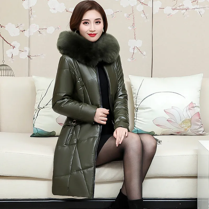 Парки зимние женские пальто кожаная куртка размера плюс 7XL меховой воротник с капюшоном толстый теплый пуховик хлопковая куртка Chaqueta Mujer Invierno - Цвет: ArmyGreen