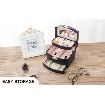 

Jewelry Storage Box 3 Layers Necklace PU Leather Multifunctional Storage Container MYDING