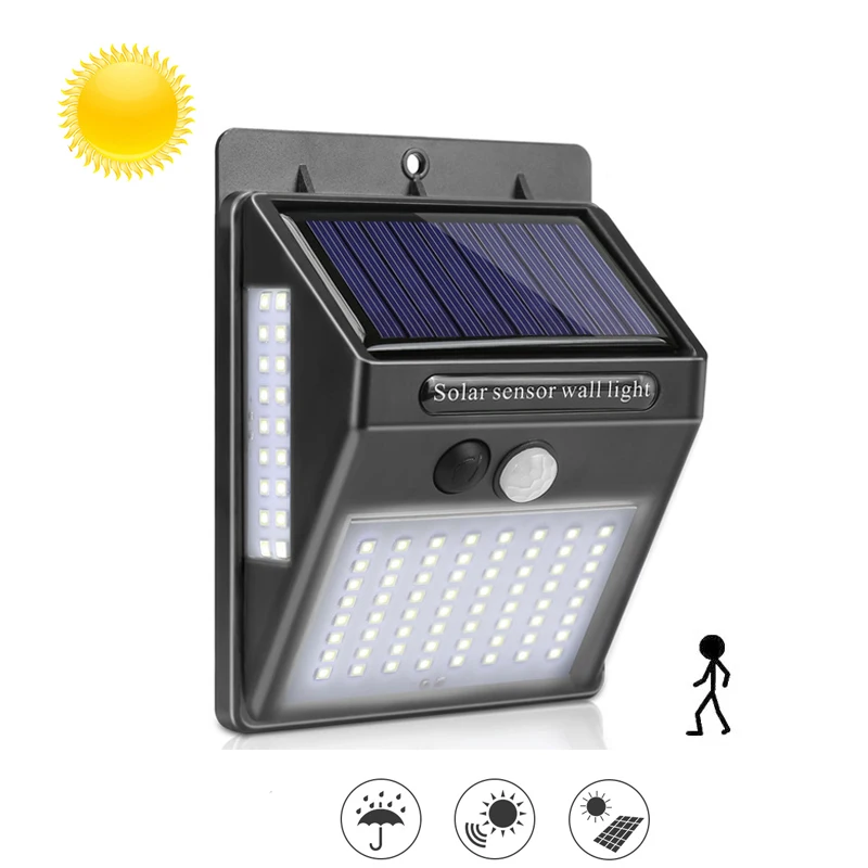 100LED Solar Light PIR Motion Sensor Wall Light Waterproof Sunlight Control Solar Street Light for Garden Yard Path Decoration