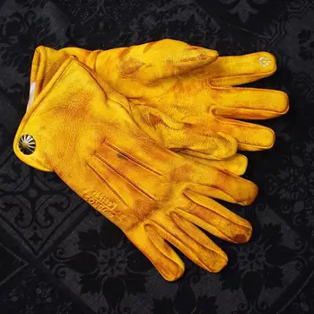 

Men's Motorcycle Vintage Distressed deerskin Leather fleece Gloves Touchscreen Cafe Racer