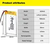 602040 Lithium Li-Po Polymer Rechargeable Battery 3.7V 500mAh Battery Replacement li-ion Lipo cells For Bluetooth speaker ► Photo 2/6