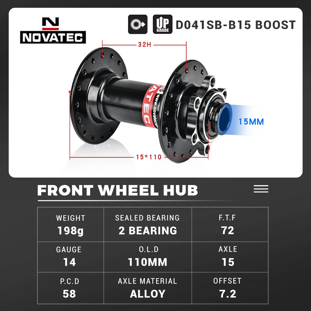 Novatec-自転車ハブd442 d041,前輪,後輪ハブ2/4ベアリング,8/9