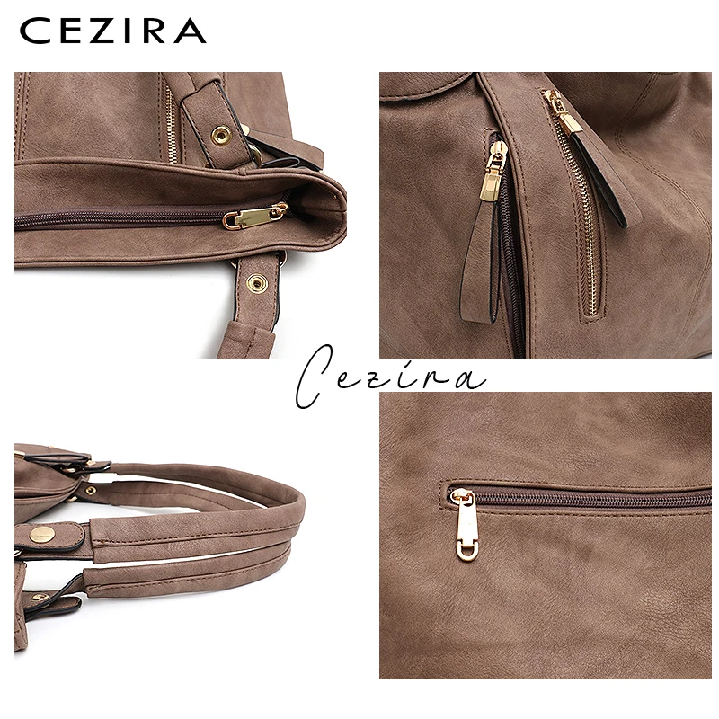 CEZIRA, роскошная сумка-хобо из искусственной кожи для женщин, модный дизайн, карманы на молнии, сумочка, Дамская большая Повседневная Сумка-тоут, сумки на плечо, женская сумка через плечо
