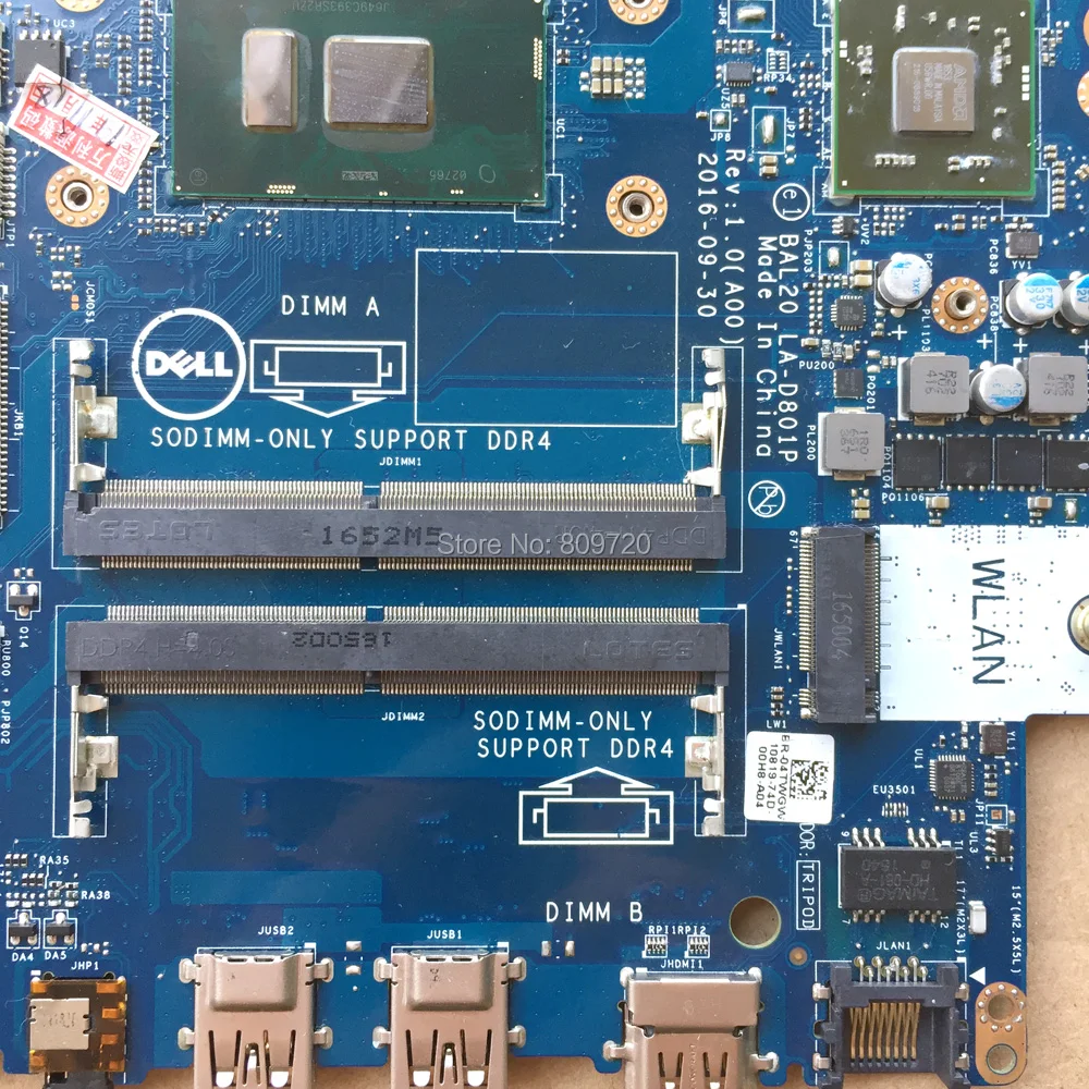 astounding  Laptop Motherboard BAL20 LA-D801P CN-0Y8N7H/02PVGT Y8N7H DDR4 with SR2ZU i5-7200U 2.5GHz For Dell I