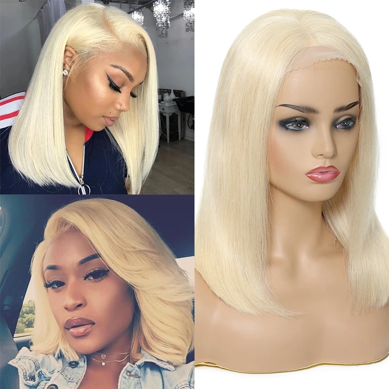 Julia Hair Bone Straight Blonde Bob Wig 8-14 Inch Brazilian Straight Lace Frontal Wig #613 Straight Human Hair Lace Frontal Wig