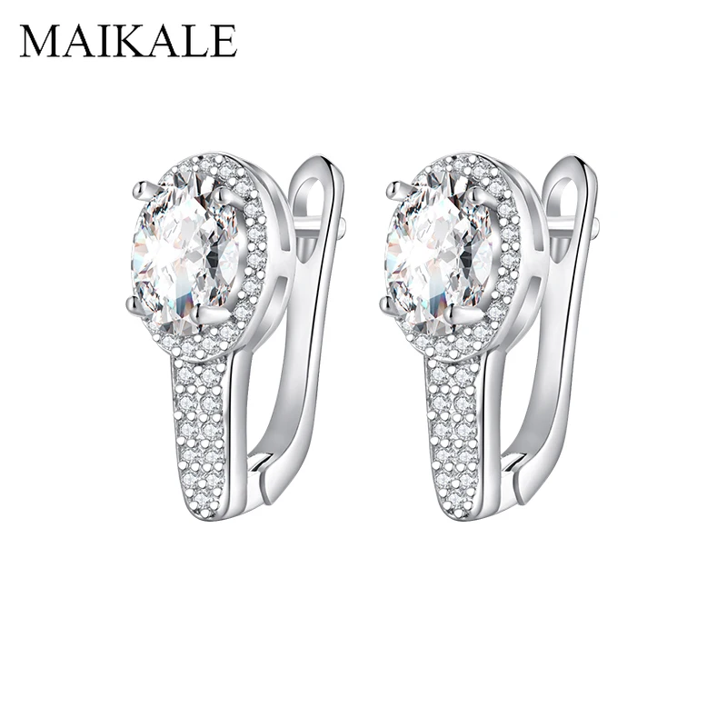 Женские маленькие серьги MAIKALE круглые классические блестящие с фианитом