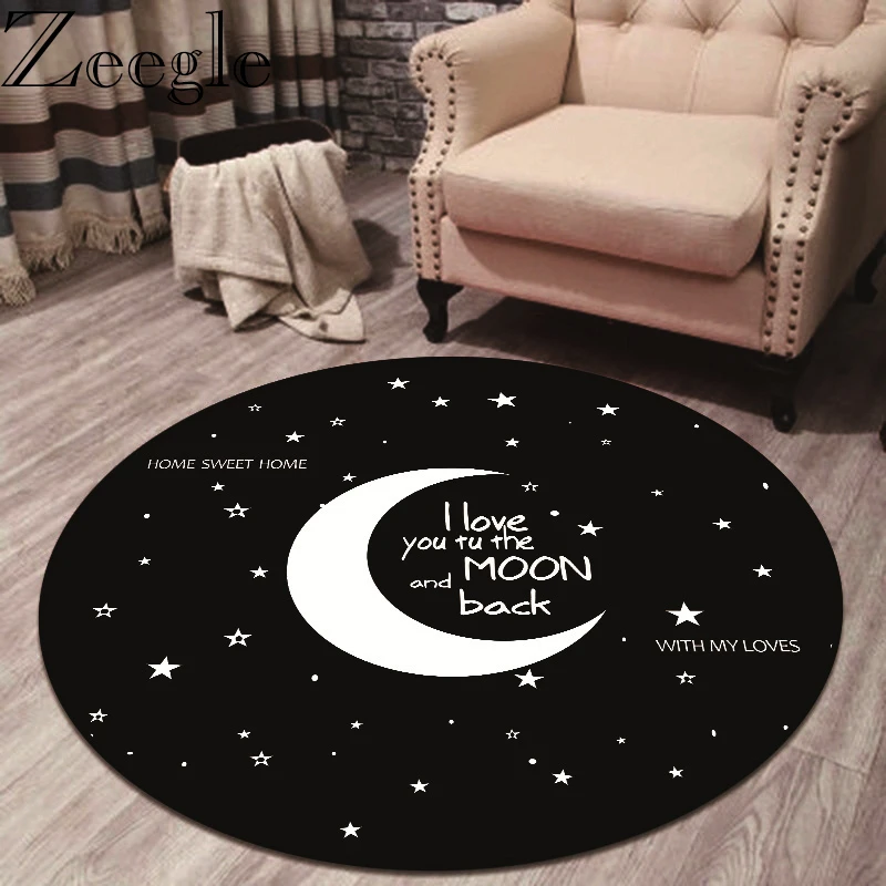 Black Cartoon Style Round Carpets For Living Room Kids Bedroom Rugs And Carpets Home Decor Floor Mat Study Coffee Table Area Rug