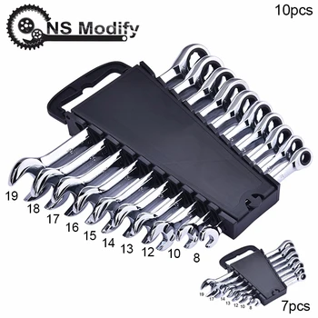 

NS Modify 8-19mm 7pcs/10pcs Ratcheting Box Open-end Wrenches Car Repair Ratchet Spanner Hand Tools A Set Of Key