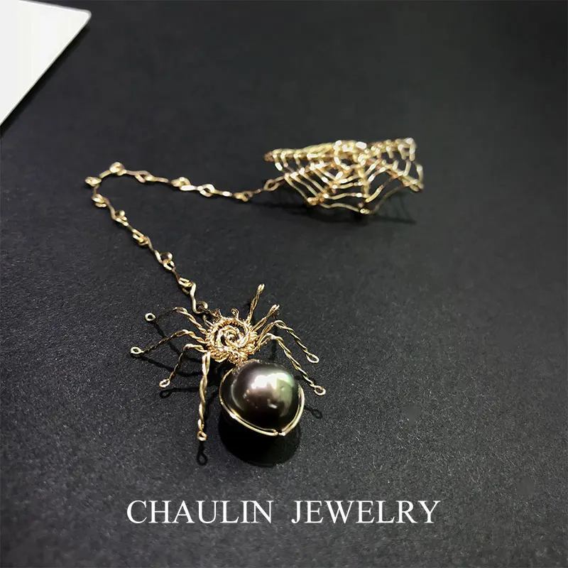 CHAULIN 925 серебряные серьги,, в форме паука, односторонние серьги, Tahitian, черный жемчуг, ручная работа, шикарные уникальные серьги