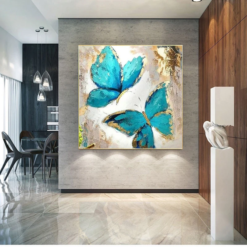 Картина маслом на холсте Две Синие Бабочки настенные постеры с принтом для