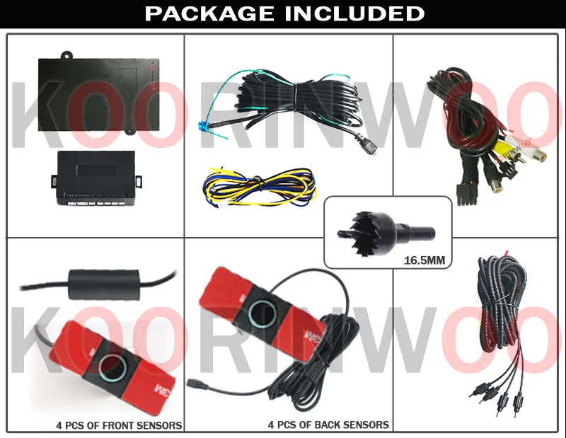 Koorinwoo оригинальные автомобильные Датчики парковки парктроник 8 OPS система RCA штекер 16,5 мм плоский сигнал Биби Звук зонд автомобильный детектор
