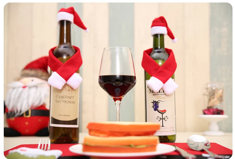 Новинка, шапка для бутылки красного вина, Рождественское украшение, домашний декор, вечерние шапки, шарф, украшение для винной бутылки, украшение стола, Рождество