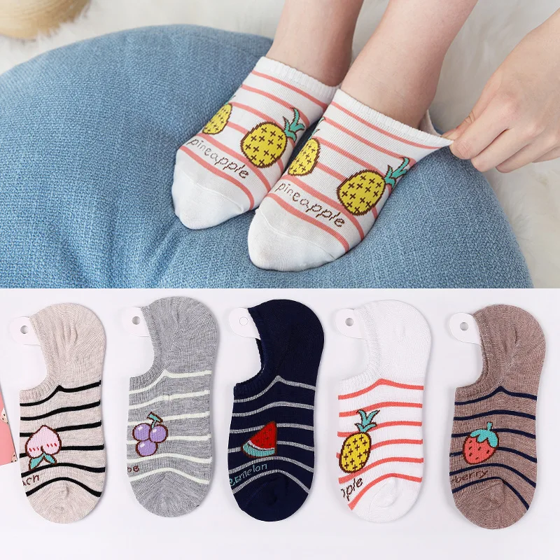 Fast Shipping 2020 5 Pairs Slipper Invisible Striped Women's Short Socks Cotton No Show Socks For Women
