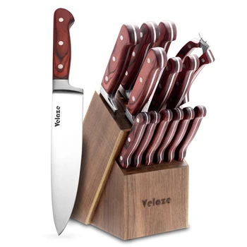 

Velaze 14-Piece Kitchen Knife Set High Carbon German Stainless Steel Sharp Cheaf Meat Steak knives Set with Wodden Knife Holder