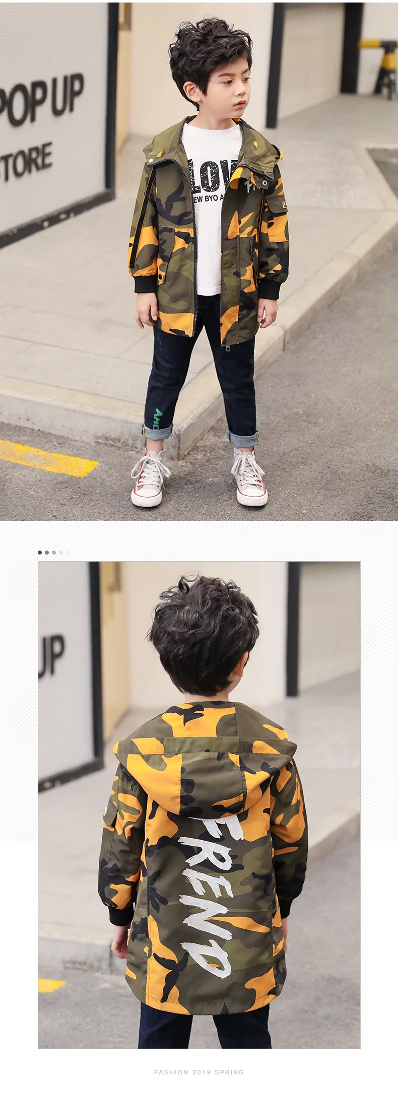 Осенняя одежда Повседневный Камуфляжный плащ с капюшоном для больших мальчиков пальто для мальчиков трендовая весенне-осенняя куртка, пальто