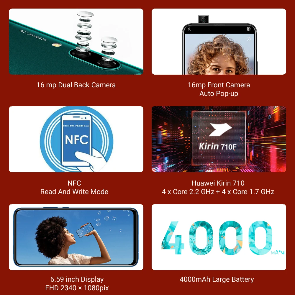 Huawei P smart Z NFC Смартфон 4 Гб 64 мобильный телефон Глобальная версия 6 59 дюймов 2340*1080 pix