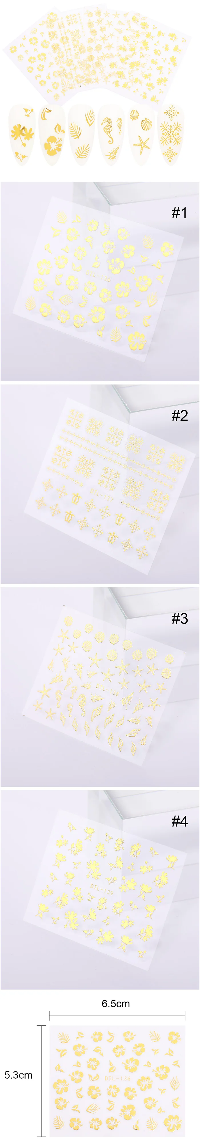 1 лист, смешанные узоры, золотой 3D цветочный узор, наклейки для ногтей, переводные наклейки для нейл-арта, бумажные украшения для ногтей, сделай сам, дизайн