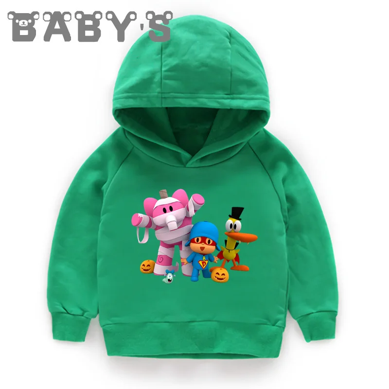 Детские толстовки с капюшоном; Детские забавные толстовки с рисунком Pocoyo; хлопковый пуловер для малышей; топы; Одежда для мальчиков и девочек; KMT5313