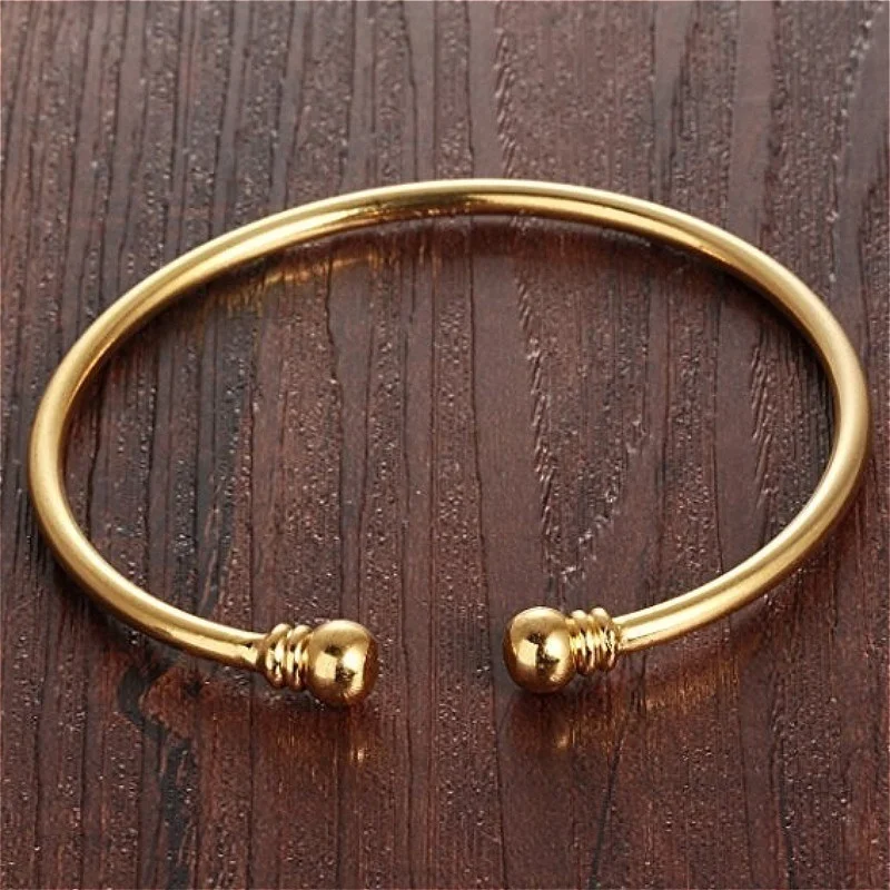 

Women's Fashion Gold Plated Bangle Bracelet Cuff Popular Simple Open Bangles Two Bead Cuff Bangle Bridal Wedding Jewelry