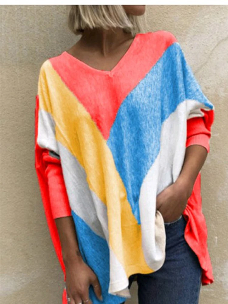 

Autumn / Winter 2020 New Women's Loose V-Neck Long Sleeve Printed T-Shirt Top For Women