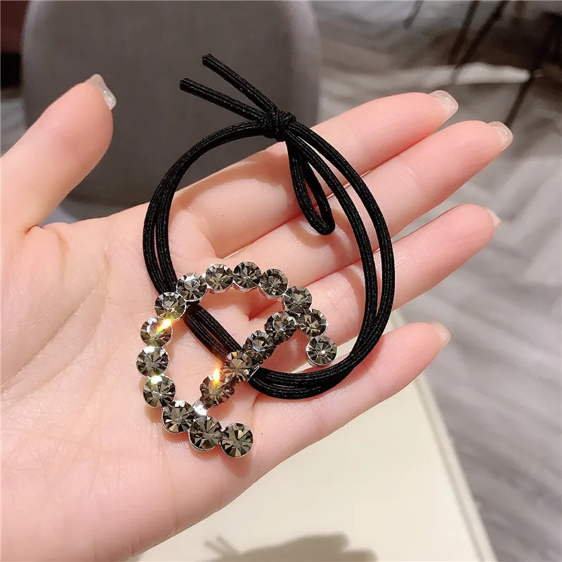 Korean Adult Czech Crystal Rhinestone Letter Scrunchie Girl Elastic Hair Bands Rope Simple Hairpin Fashion Accessories for Women