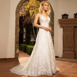 Vestidos De Novia 2019 новое простое дизайнерское свадебное платье с v-образным вырезом элегантное кружевное с вырезом на спине свадебное платье
