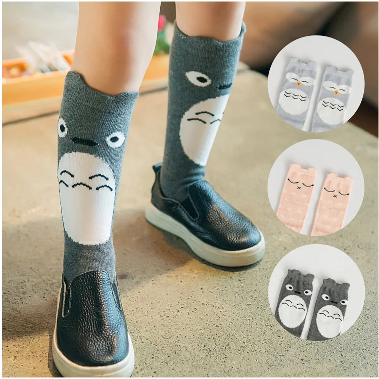Милые Мультяшные детские носки, хлопковые носки в полоску для малышей, гетры до колена, милые носки для мальчиков и девочек с изображением медведя, детские носки для 0-6 лет