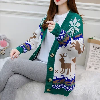 

Milinsus 2019 Women Christmas Sweater Elk Embroidery Colourful Loose Knit Jumper Coat Plus Size Winter Warm Clothes 3 Color Tops