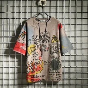 

Summer Hip Hop Graffiti T Shirt Man Loose Harajuku T-shirt Boys Casual Summer Punk Tshirt Streetwear Cool Korean Style Top Tees