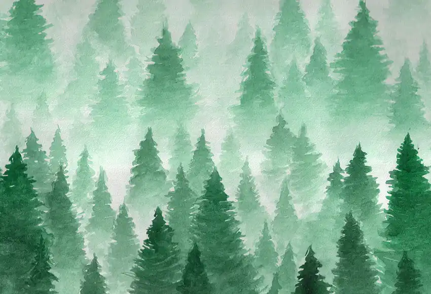 Winter Watercolor Forest Photography Backdrops Christmas Trees
