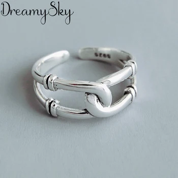 

DreamySky Exaggerated Retro 925 Sterling Silver Cross Line Rings For Women Engagement Rings Men Vintage Thai Silver Jewelry