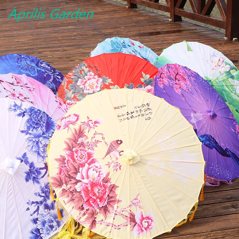 New Bamboo Oiled Paper Umbrella Women Tassels Yarn Ribbon Hanfu Umbrella Woman Parasol  Retro Performing Japanese Chinese Style 2