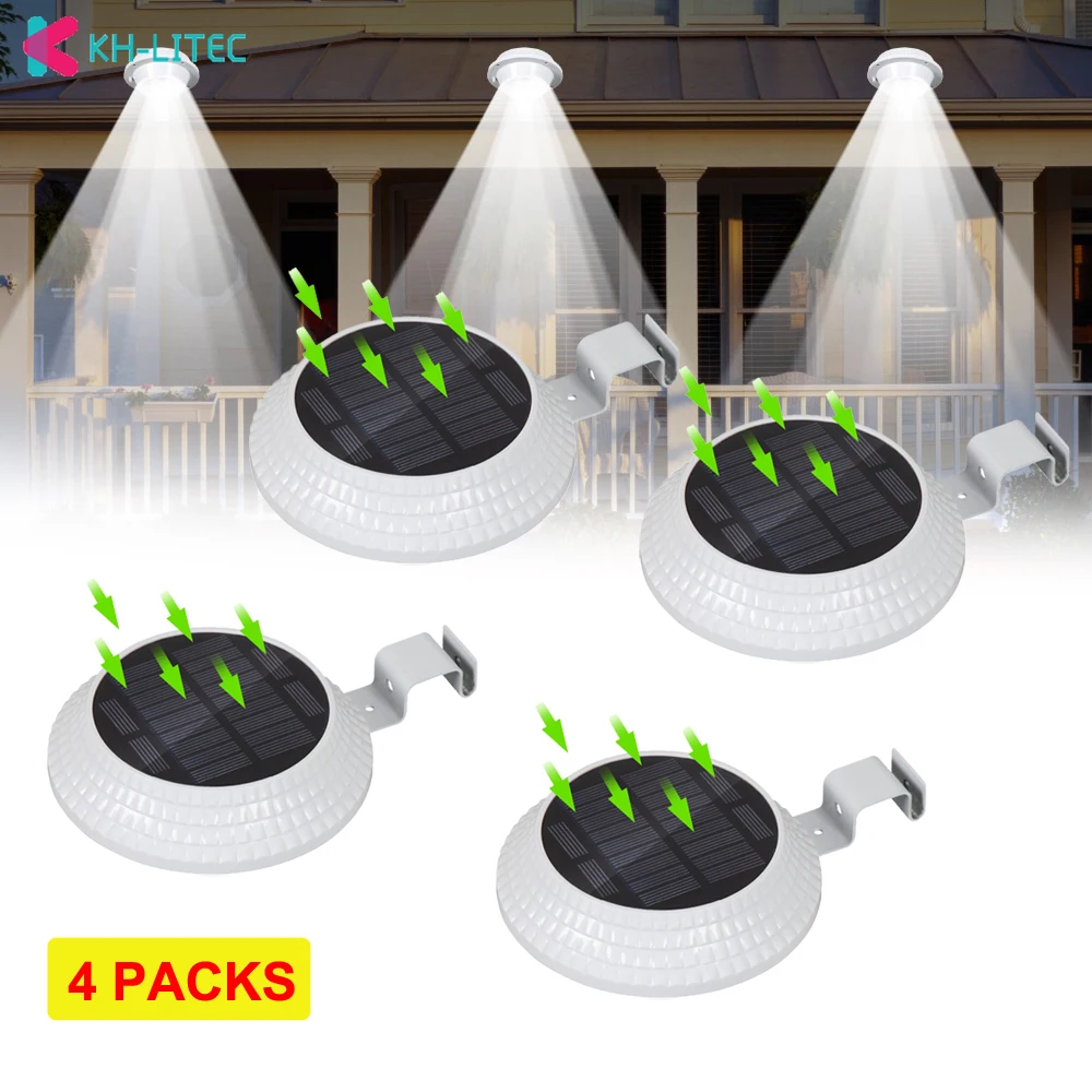 4 PCS Solar Power 12 LEDs Wall Lights Round Solar Gutter Lights Fence Lamp Waterproof Outdoor Garden Security Street Lamp