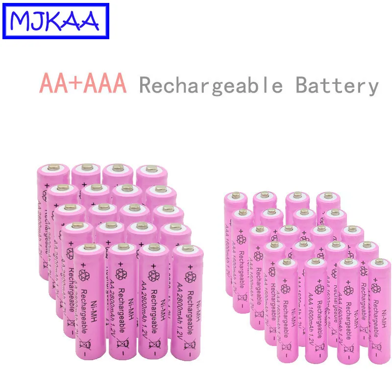MJKAA 24/40 шт. AA 1,2 V 2800 мА/ч, металл-гидридных или никель Перезаряжаемые Батарея+ AAA 1,2 v 1600 мА/ч, никель-металл-гидридного Перезаряжаемые батареи