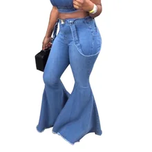 Джинсовые брюки клеш стрейч широкие джинсы женские Высокая талия женские джинсовые джинсы Модные расклешенные брюки женские повседневные брюки плюс размер
