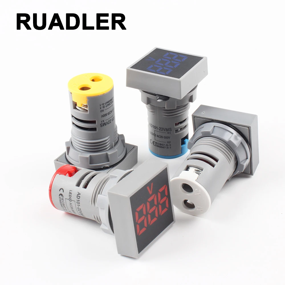 

22mm Mini Digital Voltmeter Round AC 20-500V Volt Voltage Tester Meter Power LED Indicator Pilot Lamp Light Display Square