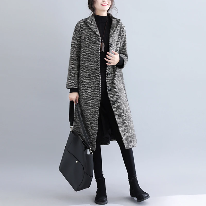 Oladivi размера плюс женская одежда из смесовой шерсти пальто Дамская мода длинные пальто женские Осень Зима новая теплая уличная одежда - Цвет: Dark Grey