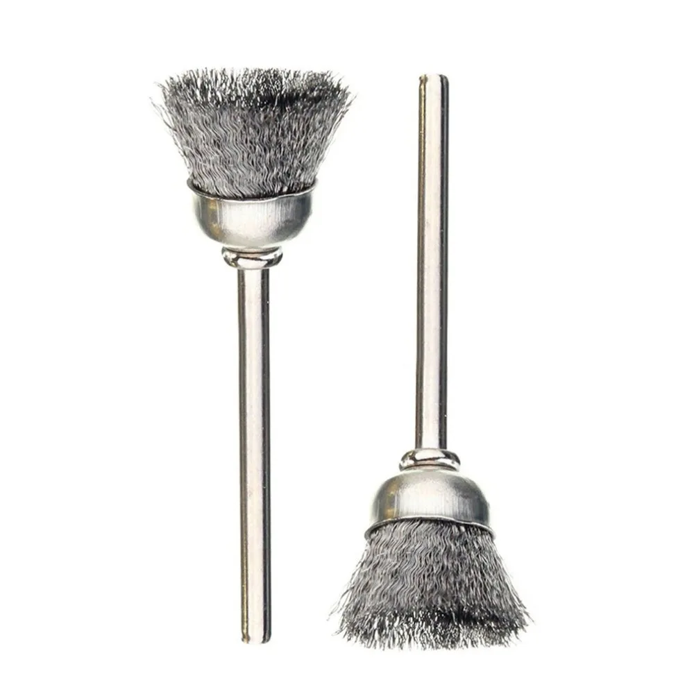 10PCS Stainless Steel Wire Brush 2.35mm Mandrel Cleaning Brushes Grinder Rotary Tool Drill Accessories Removal Polishing Burr