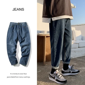 

Jeans Men's Fashion Washed Retro Casual Straight Jeans Pants Men Streetwear Wild Loose Hip Hop Denim Trousers Mens S-3XL