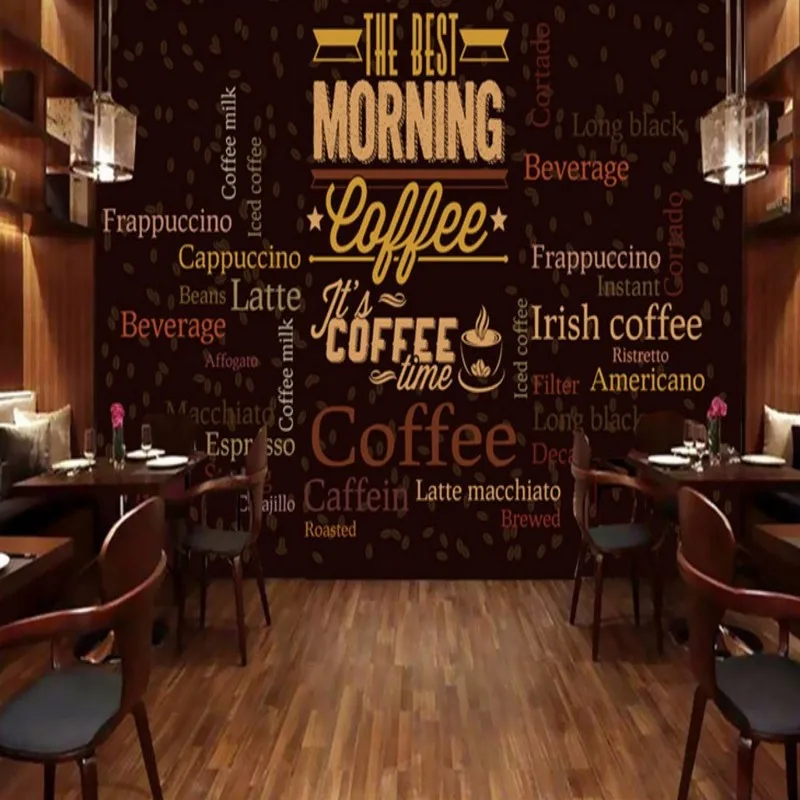 Прямая доставка пользовательские фото обои на заказ RetroCoffee английский текст фон