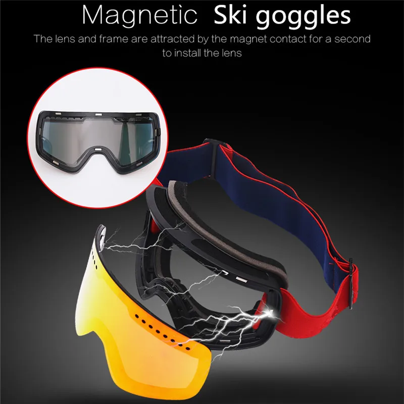 Магнитные лыжные очки, анти-туман, двойные линзы, Uv400, профессиональные лыжные очки, очки для мужчин и женщин, Лыжный спорт, сноуборд, очки Googles