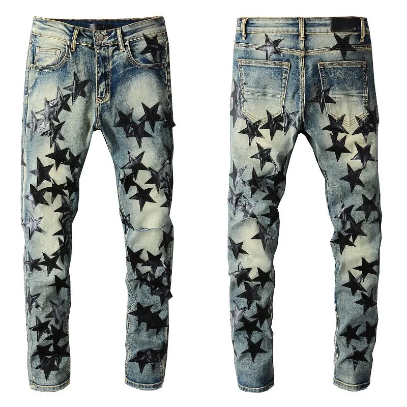 

New Mne's Summer Quality Homme Cotton Biker Jeans Men Slim Stretch Jeans Denim Pants Hole Blue Trousers Moto Straight Pants