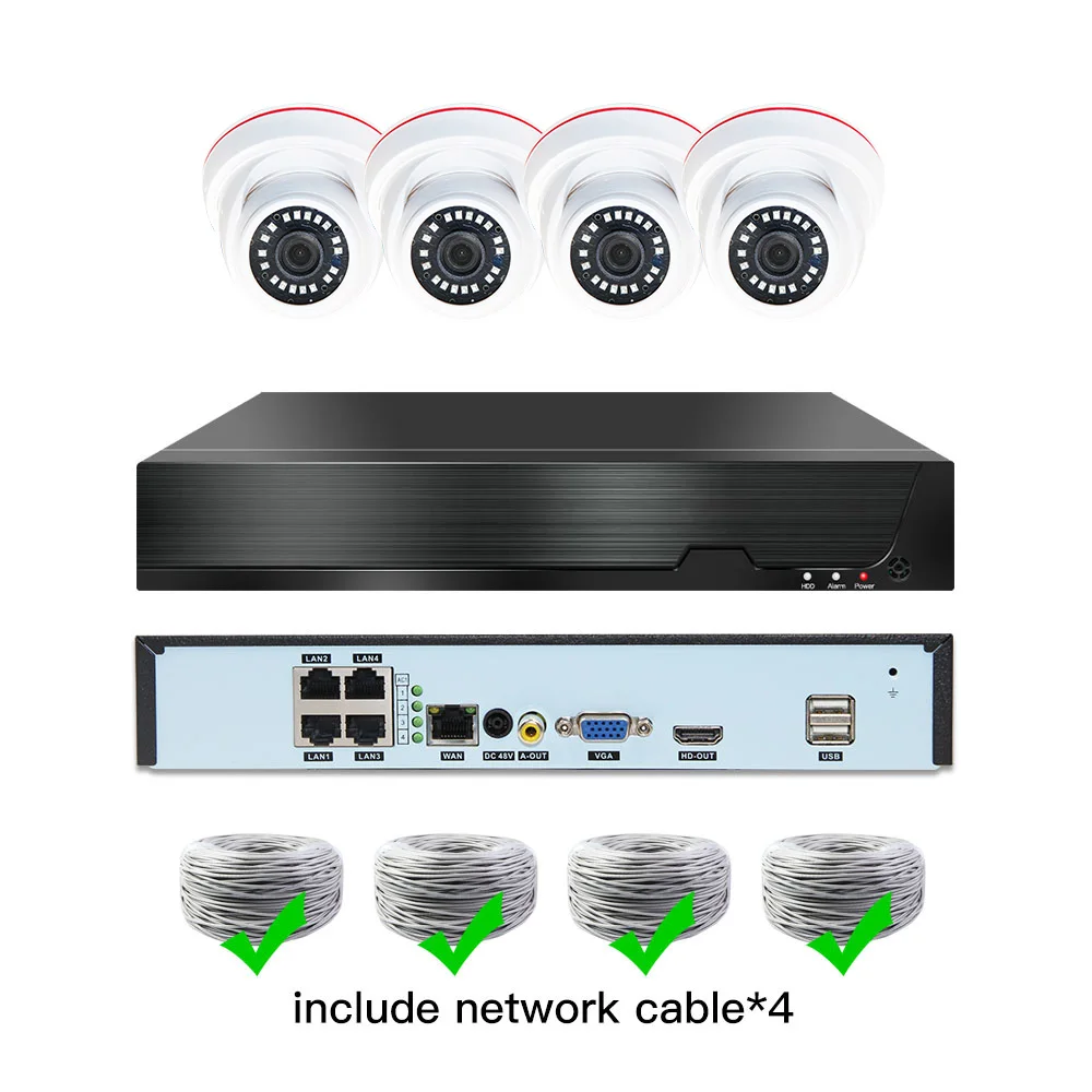 4ch 5MP POE комплекты H.265 система видеонаблюдения PoE NVR домашняя купольная IP камера сигнализация видеонаблюдения Видео P2P P6Spro 2MP комплекты - Цвет: 4cams add cable