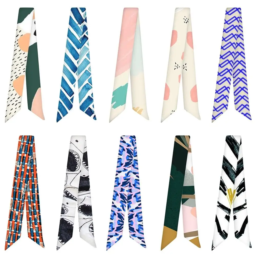 

2020 New Plaid Print Variety Twill Handbag Scarf Bag Handle Tied Ribbon Small Silk Scarf