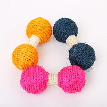 

Pet Cat Toy Sisal Rope Dumbbells Interactive Kitten Teaser Playing Chewing Scratch Catching Supplies Pupply Dog Handmade Bell